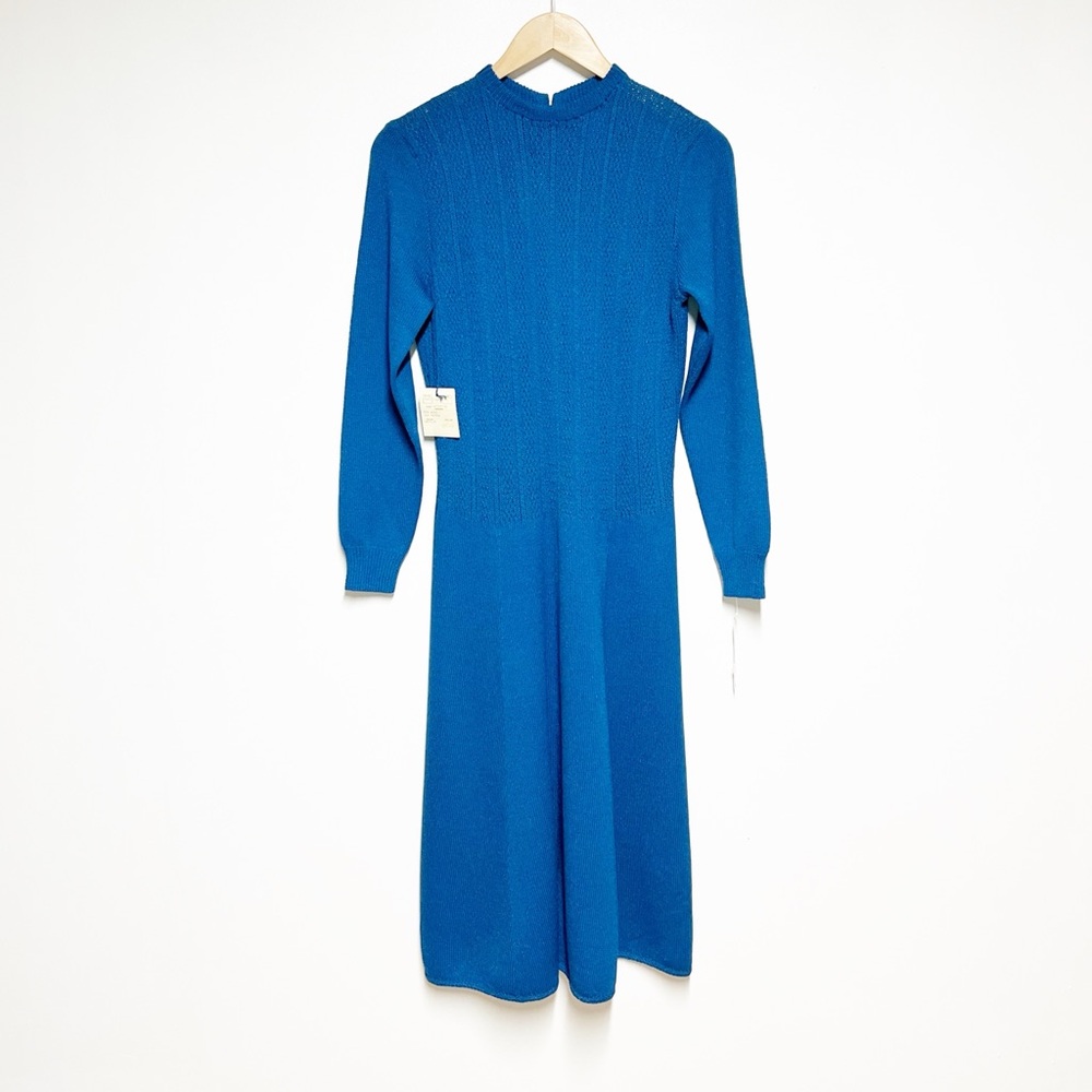 NWT Vintage St. John by Marie Gray blue Wool knit Fit & Flare Skater dress Sz 12